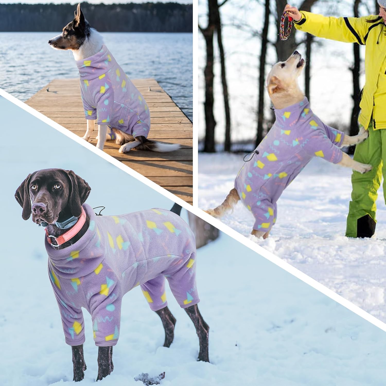 ROZKITCH Dog Winter Coat Soft Fleece Pullover Pajamas, Pet Windproof Warm Cold Weather Jacket Vest with Luminous Zipper, Jumpsuit Apparel Outfit Clothes for Small Medium Large Dog Geometry 4XL