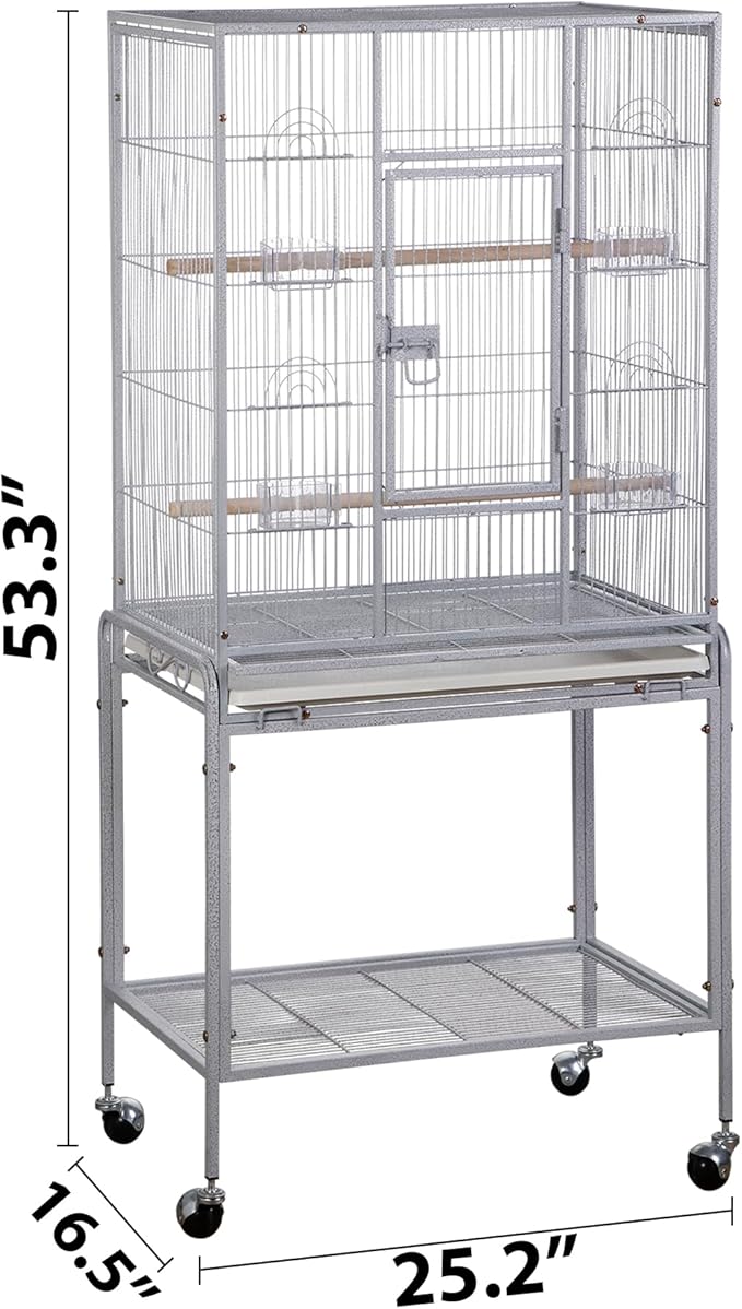 ZENY 53-Inch Bird Flight Cage, Wrought Iron Standing Large with Rolling Stand for Cockatiels Pet Parrot Parakeet Lovebird Canary Finch (White)