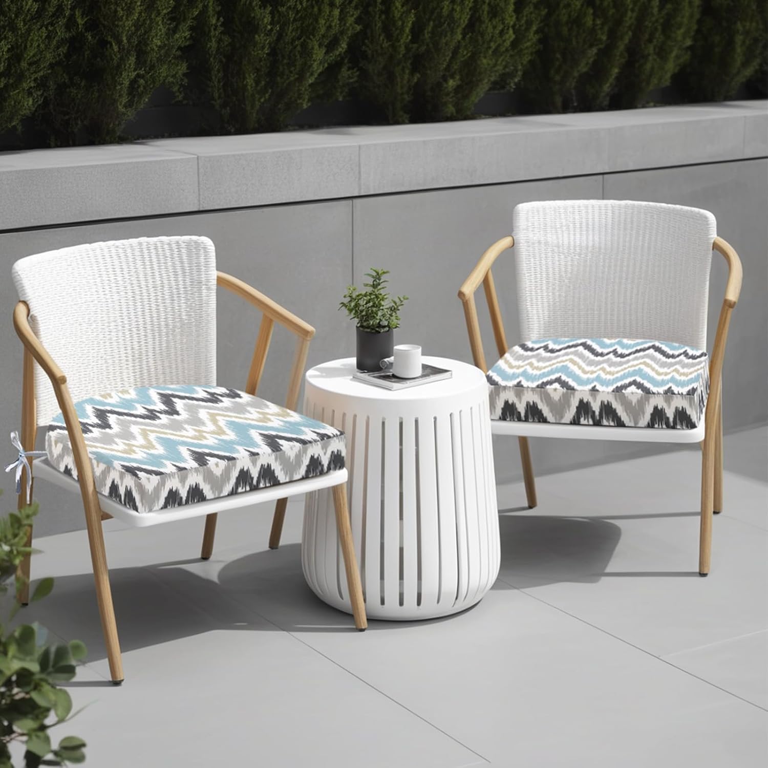 idee-home Outdoor Chair Cushions Set of 4, Thick 19" x 19" x 3" Outdoor Seat Cushions Patio Furniture Waterproof with Ties, Dining Pads