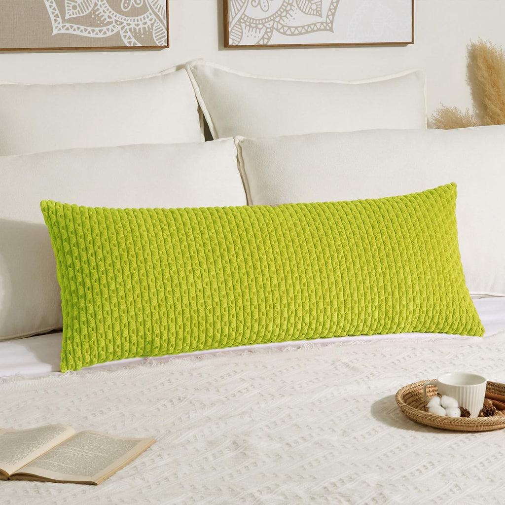 Kevin Textile 14x36 Inch Long Lumbar 1 Pack Boho Decorative Throw Pillow Cover Soft Striped Corduroy Rectangle Cushion Case Farmhouse Accent for Living Room Couch Sofa Bed, Christmas Green