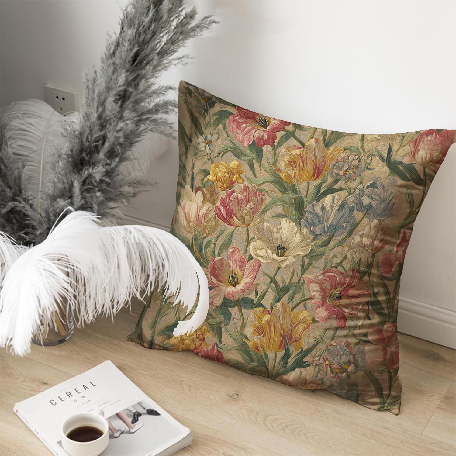 Bohemian Pillow Covers | Vintage Floral & Carpet Design | Double Sided Blue White Decorative Pillowcases for Couch, Bed | Indoor Outdoor Boho Home Decor (White&Pink, 18x18inches)