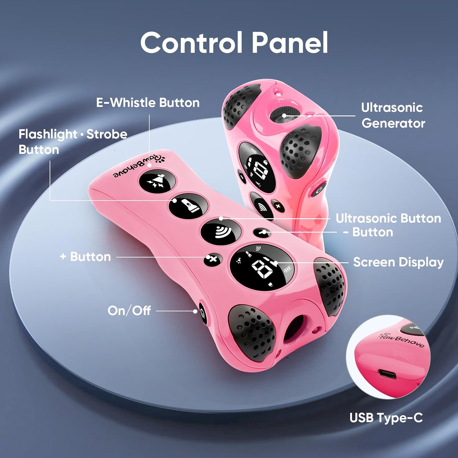 Adjustable Ultrasonic Dog Trainer – World's First Variable Frequency Pet Behavior Corrector with 10 Level Ultra Sound, 18 Dog Whistles, Anti-Bark Strobe Light, Humane Dog Deterrent (Pink)