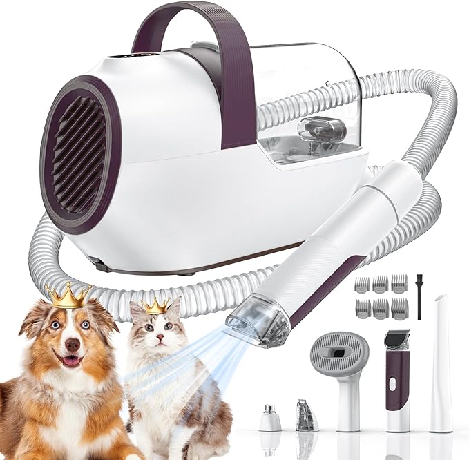 Dog Grooming Vacuum, Dog Grooming Kit with Pet Clipper Nail Grinder, 6 Pet Grooming Tools (Caramel)