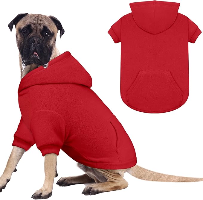 Dog Sweaters for Large Dogs,Extra-Large Dog Hoodie,Warm Fleece Sweatshirt with Hood & Pocket,Leash Hole,Cozy Cold Weather Pet Clothes Sweater Hoodie for Large Dogs(Red,XXL)