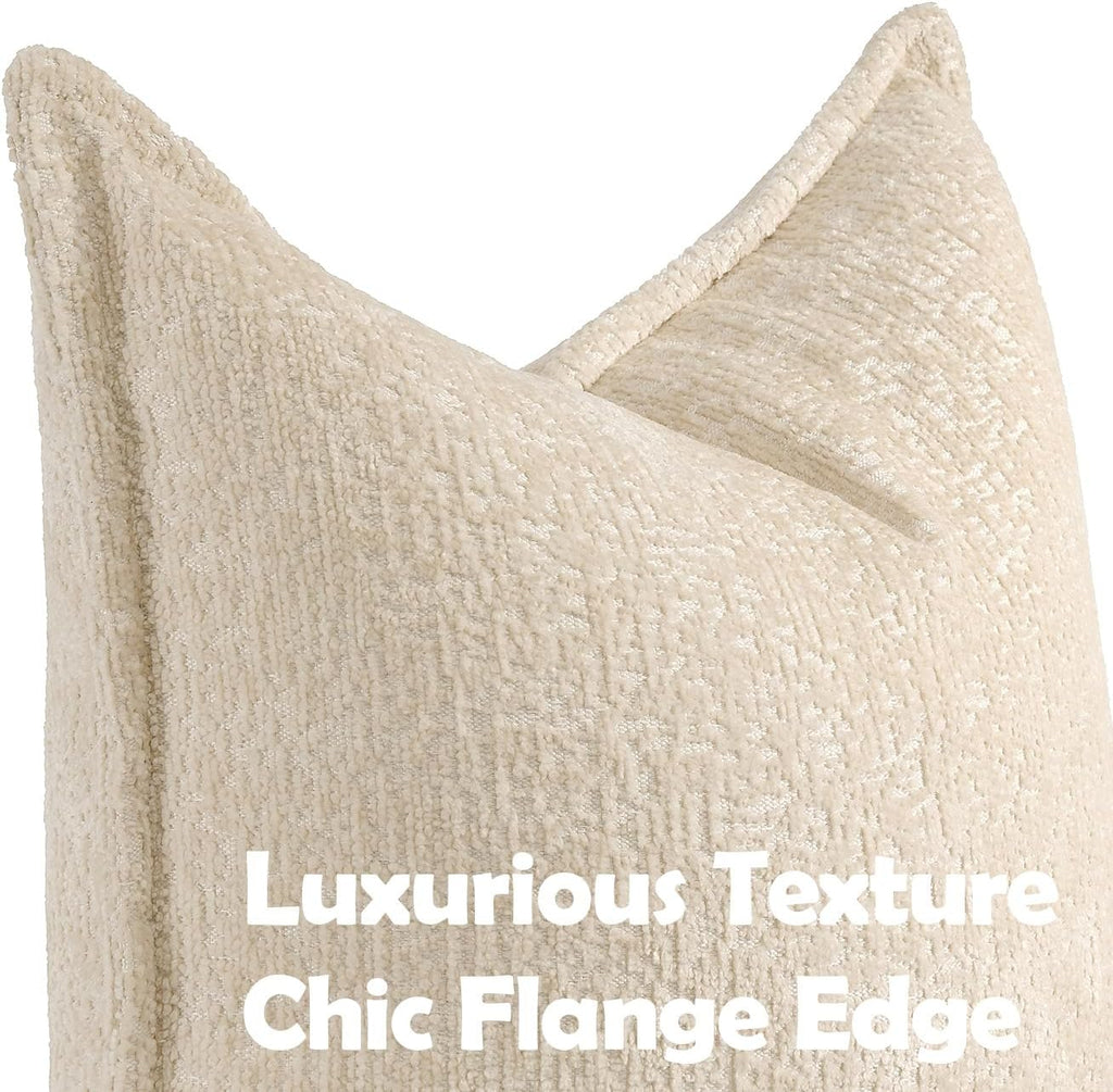 Pack of 2 Beige Decorative Throw Pillow Covers 16x16 Cozy Soft Chenille Accent Vintage Square Couch Pillow Covers for Home Decor Bed Sofa Living Room