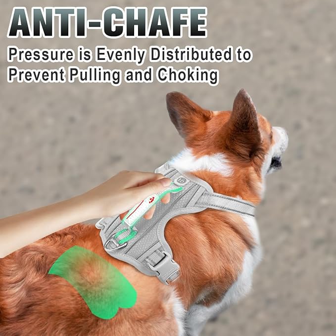 BARKBAY No Pull Dog Harness Large Reflective Dog Harness with Front Clip and Easy Control Handle for Walking Training Running with ID tag Pocket(Grey,XS)