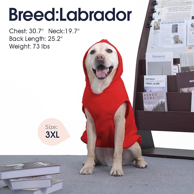 IECOii Warm Dog Hoodie for Large Dogs, Extra Large Dog Hoodie Fleece Vest with Leash Hole & Pocket, Big Dogs Sweatshirt for Giant Breed, Pullover Sleeveless Great Dane Sweater, Red, 4XL