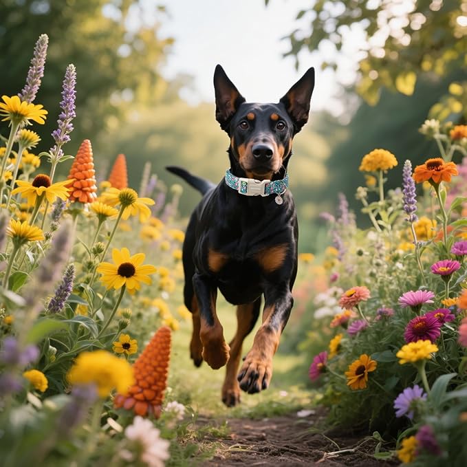 DOGWONG Blue Flower Dog Collar, Purple Daisy Dog Collar Adjustable Soft Fabric Girl Pet Dog Collars Cute Puppy Necklace for Small Medium Large Dogs