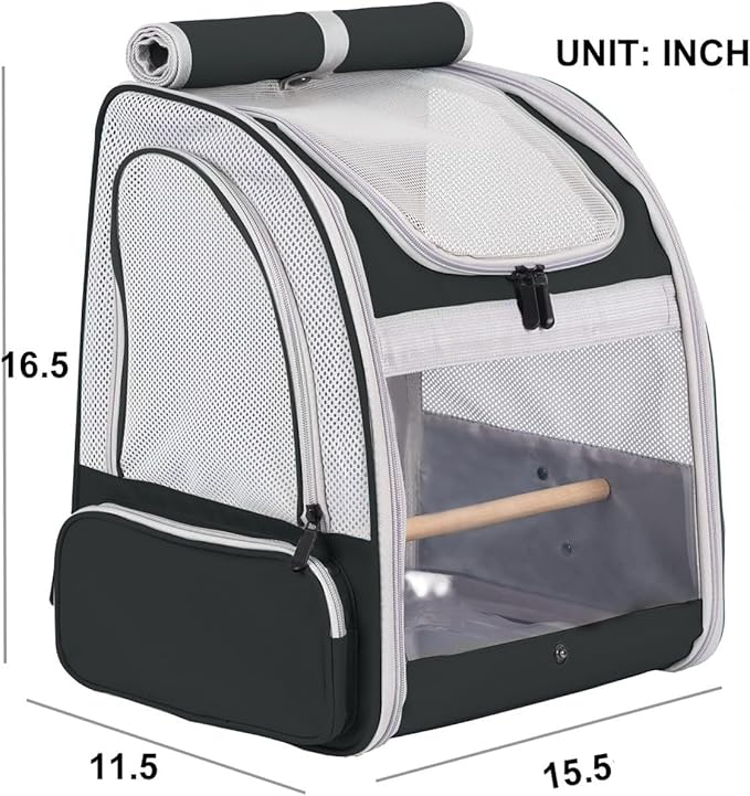 Bird Backpack Carrier with Stand Perch, Bird Travel Backpack for Hiking, Airline Approved Green Bird Backpack