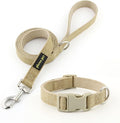 Plutus Pet Cotton Hemp Dog Collar and Leash Set, Adjustable Collar for Small, Medium, and Large Dogs, Heavy Duty and Soft on Skin, Khaki, XS