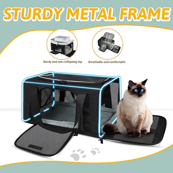 Petskd Pet Carrier 17x12x8.5 JetBlue Allegiant Airline Approved,Pet Travel Carrier Bag for Small Cats and Dogs, Soft Dog Carrier for 1-8 LBS Pets,Dog Cat Carrier with Safety Lock Zipper(Black)