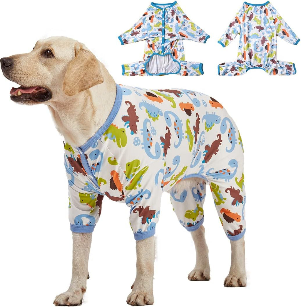 LovinPet Large Dog Pajamas, Dinosaur Print Style, UV Protection, Post Surgery, Anxiety Relief, Pet Pajamas for Dogs, Light Weight Big Dog Pullover, Full Coverage Pitbull Types PJ's, M
