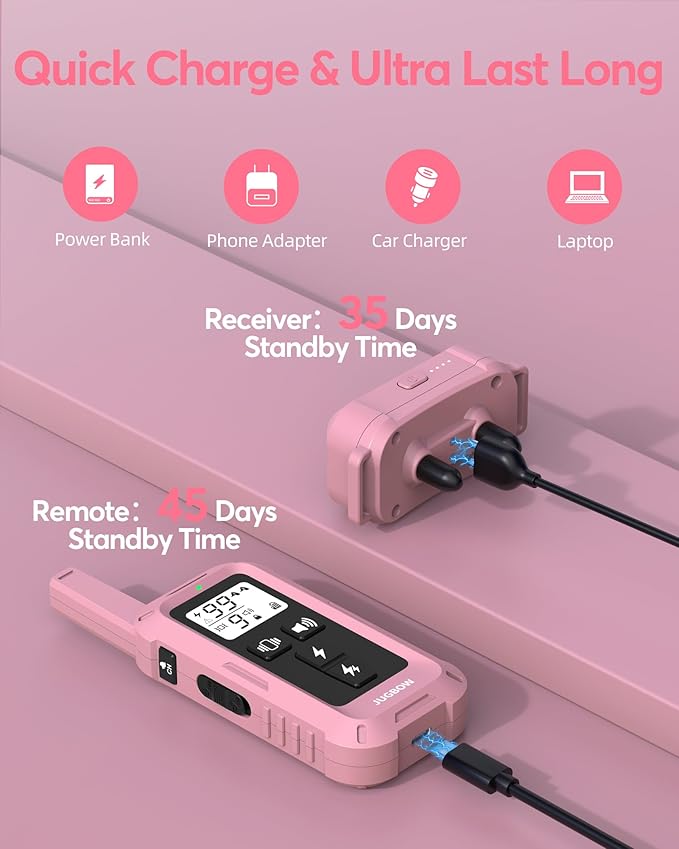 Jugbow Dog Training Collar - 4200FT Training Collars with Remote, IPX8 Waterproof E-Collar with 4 Training Modes, Security Lock for Dogs 10-120lbs(Pink)