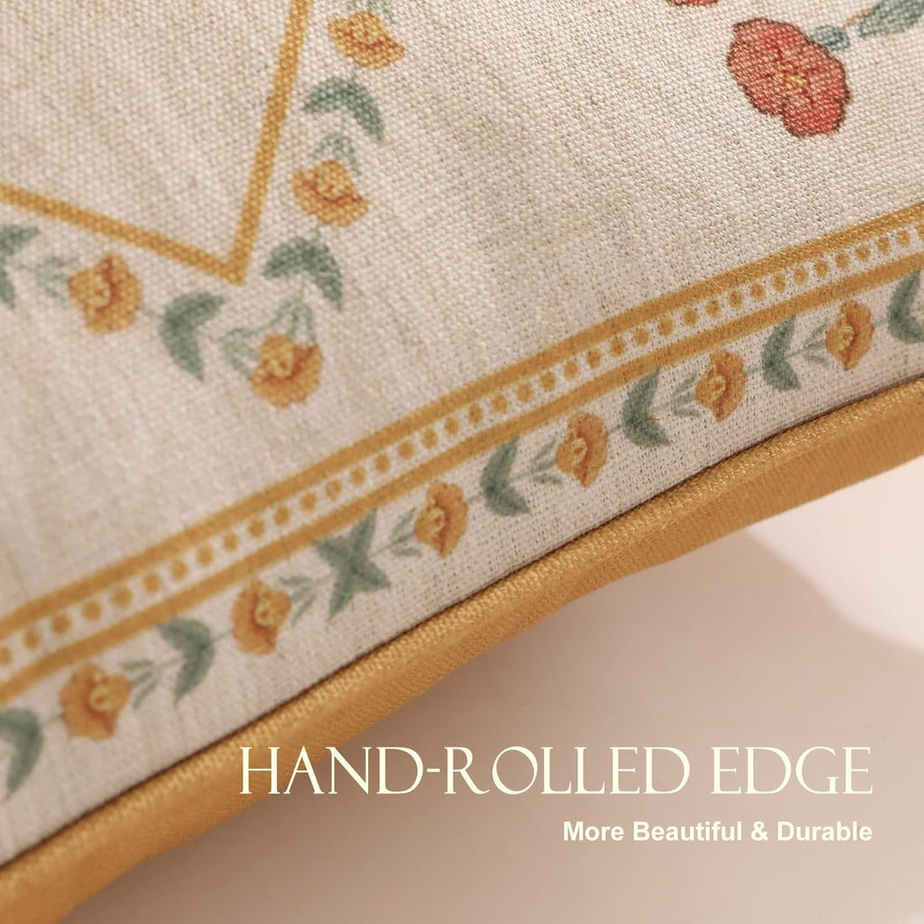 patdrea Designer Throw Pillow Covers for Couch 18"x18",Vintage French Linen Pillows Cover with Daisy Floral Pattern,Beige Luxury Farmhouse Decorative Square Cushion for Bed,Living Room,Outdoor,Car