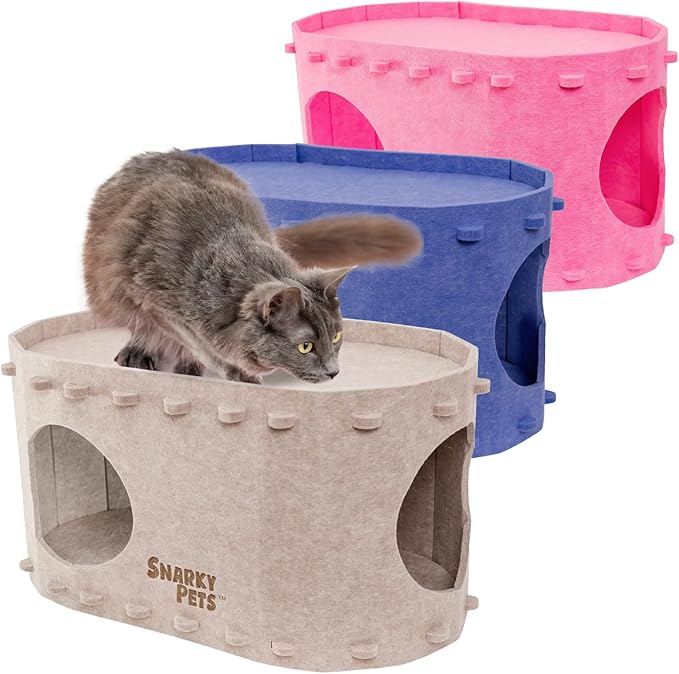 Tess & Liza Felt Cat Cave – Cozy Hideaway for Cats & Kittens | Eco-Friendly Felt Cat House | Durable & Spacious Cat Bed for Large Cats | Stylish Indoor Pet Furniture by Snarky Pets™ Blue