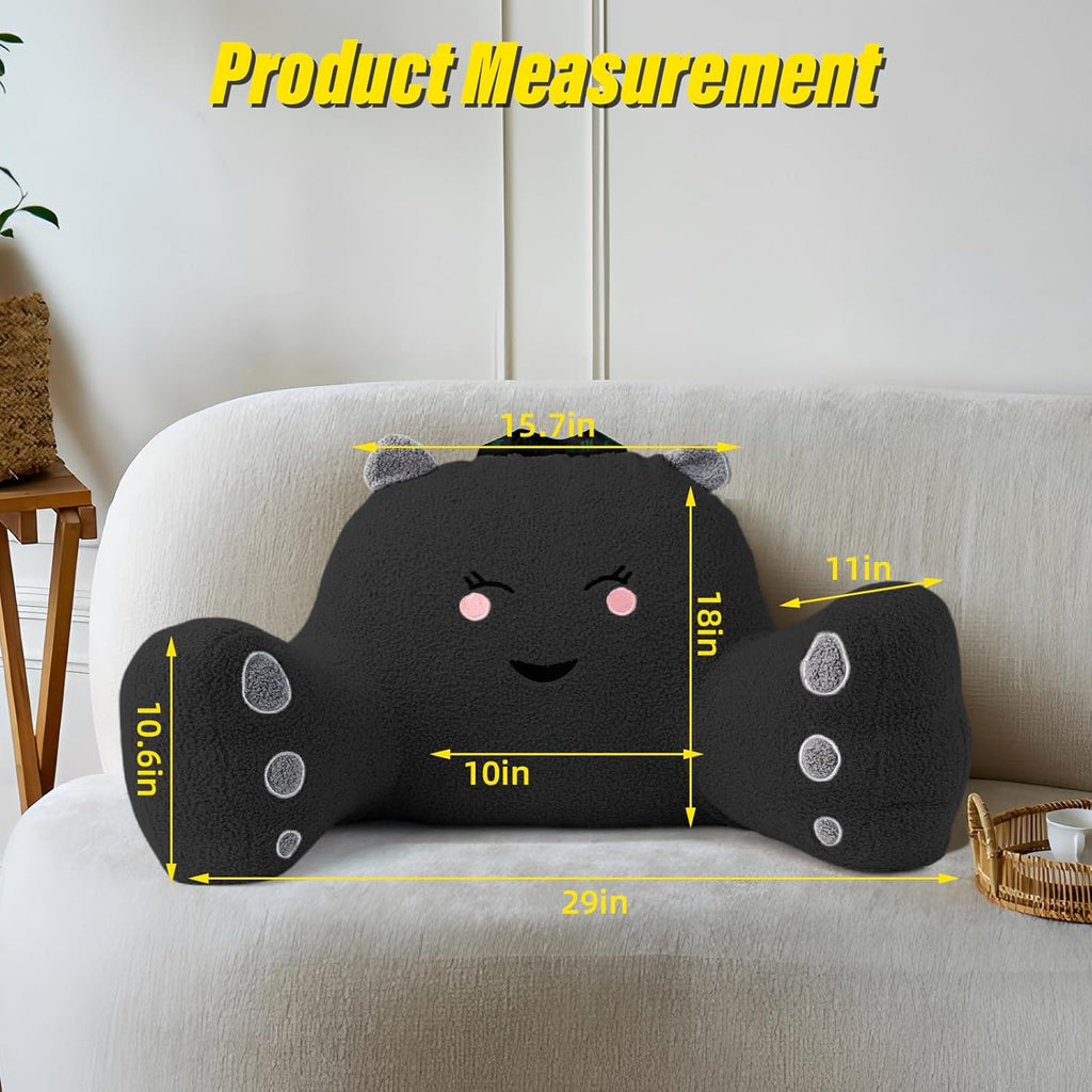 Reading Pillow for Sitting in Bed Couch Teens/Adult, Back Rest Pillow for Sitting Up in Bed with Shredded Memory Foam, Includes Arms and Washable Cover (Black)