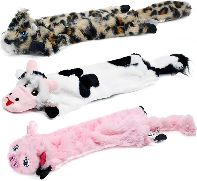 SHARLOVY Dog Squeaky Toys No Stuffing, 3 Pack Crinkle Dog Toys for Small Breeds or Puppy, Durable Chew Plush Cute Animals Natural for Teething Pet for Boredom