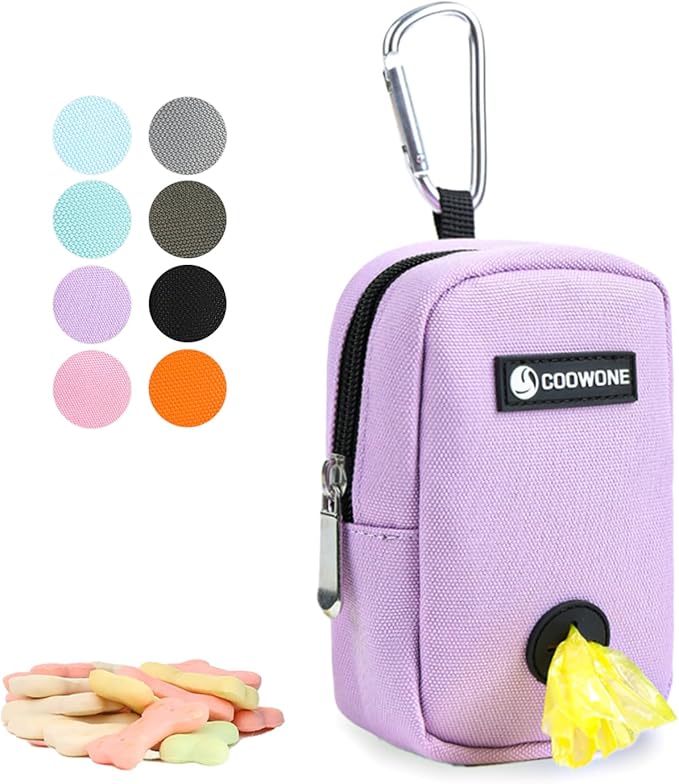 COOWONE Small Treat Pouch with Dog Bags Dispenser, Portable Walking Bags, Purple