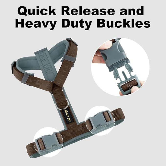 Plutus Pet No Pull Dog Harness, Adjustable Nylon Harness with Soft Padding, Reflective and Heavy Duty Dog Harness for Small, Medium, Large Dogs(Chocolate, XL)