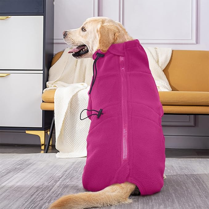 ROZKITCH Full Body Dog Coat, Pet Windproof Warm Cold Weather Jacket Vest Cozy Jumpsuit Apparel Outfit Clothes for Small Medium Large Dog Walking Hiking Sleep Pink XL