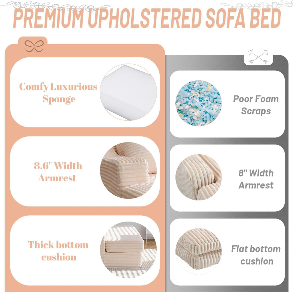 55 Inch Chaise Lounge Indoor - Oversized Chaise Lounge with 4 Throw Pillows and Armrets, Upholstered Plush Sofa Bed, Corduroy Lazy Chair Bed, Sleeper Chair for Living Room or Bedroom, Black