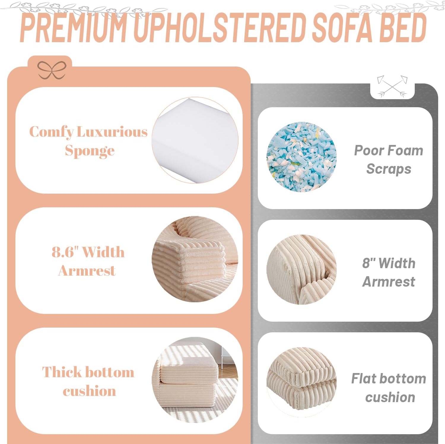 55 Inch Chaise Lounge Indoor - Oversized Chaise Lounge with 4 Throw Pillows and Armrets, Upholstered Plush Sofa Bed, Corduroy Lazy Chair Bed, Sleeper Chair for Living Room or Bedroom, Black