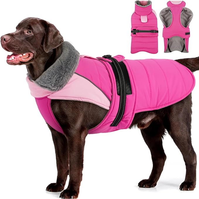 MIGOHI Dog Winter Coat - Reflective Medium Dog Snow Jacket with Thick Turtleneck,Windproof Pet Fleece Vest, Cold Weather Coat for Medium Dogs, Snowproof for Hiking,Camping,L,Rosepink