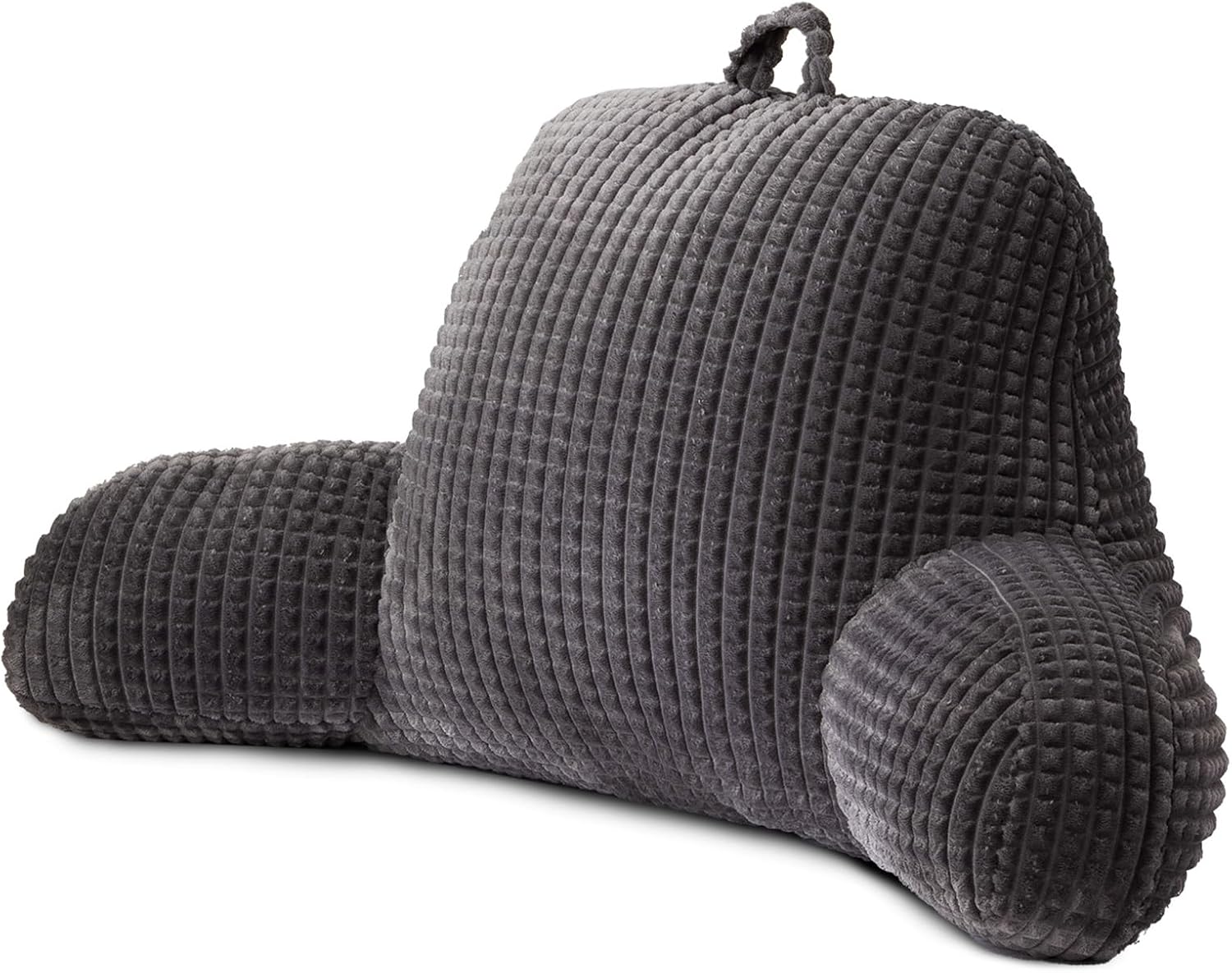 A Nice Night Reading Pillow Bed Wedge Large Adult Children Backrest with Arms Back Support for Sitting Up in Bed/Couch for Lounging Bedrest,Waffle Stereoscopic Design,Darkgrey