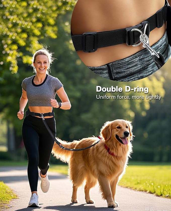 Pecute Dog Leash Hands Free with Pouch, Waist Belt Fanny Pack with Soft Pads, Dual Handles and Durable Bungee for Walking, Dog Seat Belt, Hiking, Running, Training, Orange(Up to 180lbs)