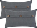 HWY 50 Gray Grey Chenille Throw Pillow Covers 12x20 Inch with Triple Buttons, Soft Farmhouse Accent Decorative Cushion Cases for Couch Sofa Bed Living Room Pack of 2 Rectangle