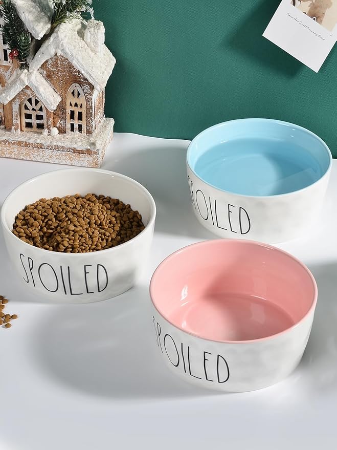 27OZ Ceramic Dog Bowl - 6 Inch Small Food Water Bowl, Heavy Duty Non-Slip Dog Dish for Medium Dogs, Food Grade Porcelain Pet Feeder Bowls, Microwave & Dishwasher Safe, Pink