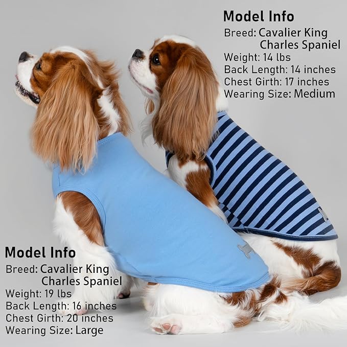KYEESE 2Pack Dog Shirts Small Tee Soft for Small Dogs Striped T Shirt Lightweight Sleeveless Vest Cotton Tank Top Clothes, Large,Dark Blue+Striped
