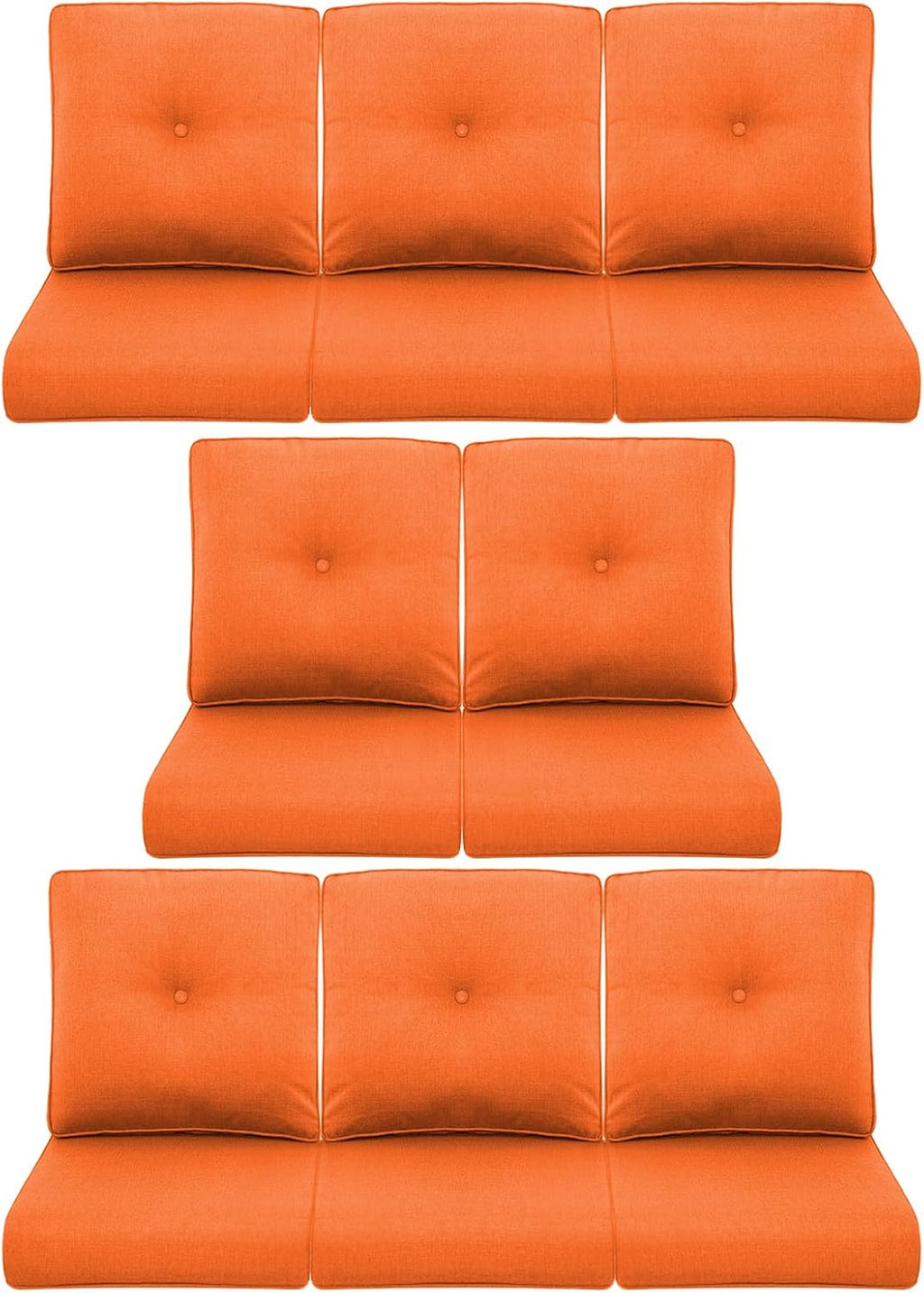 8-Piece Outdoor Patio Cushion Set - Fade & Water Resistant with Removable Olefin Cover, 22x24x4 Inch Memory Foam Cushions for Wicker Sectional Sofa – Orange/Buckle