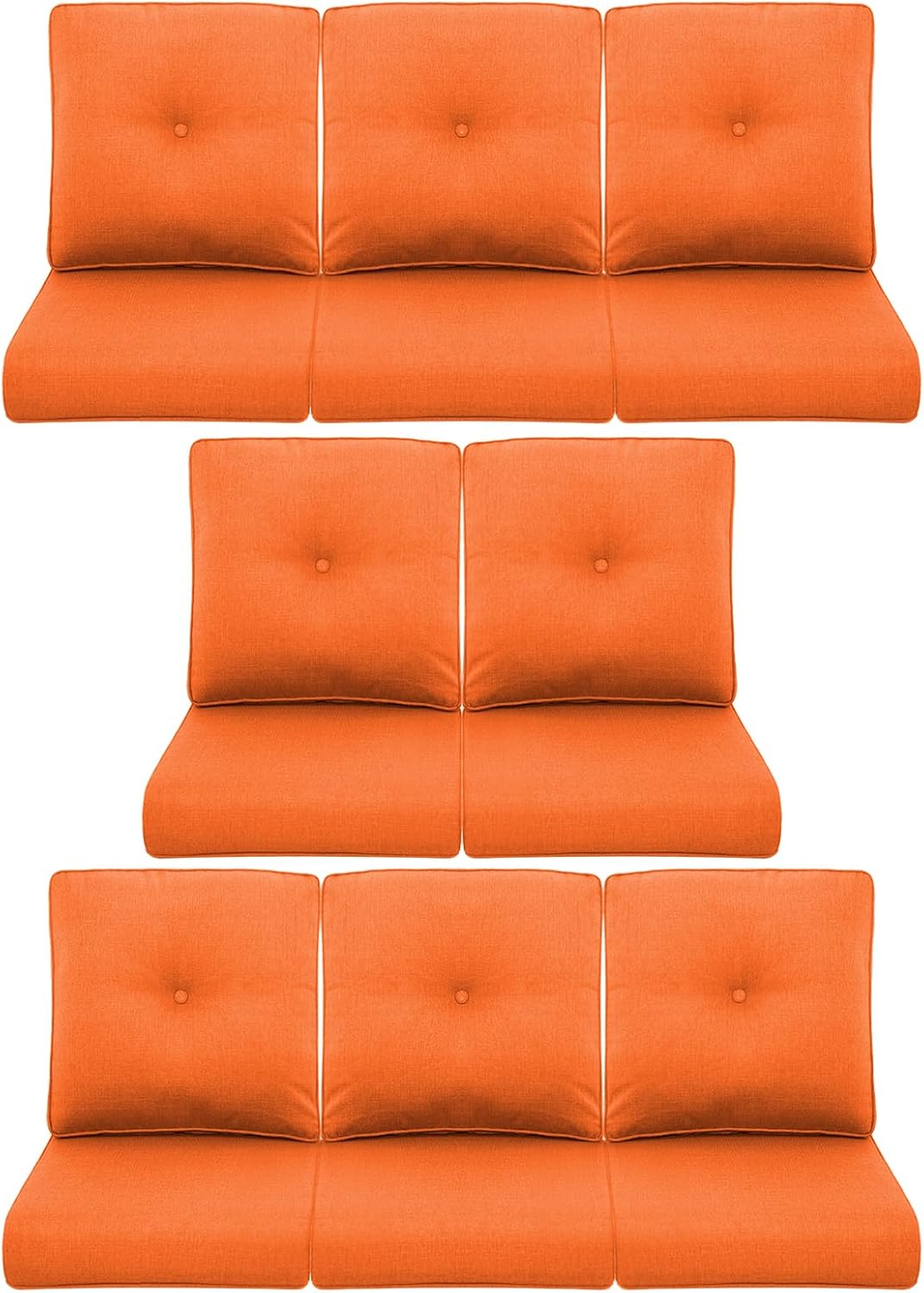 8-Piece Outdoor Patio Cushion Set - Fade & Water Resistant with Removable Olefin Cover, 22x24x4 Inch Memory Foam Cushions for Wicker Sectional Sofa – Orange/Buckle