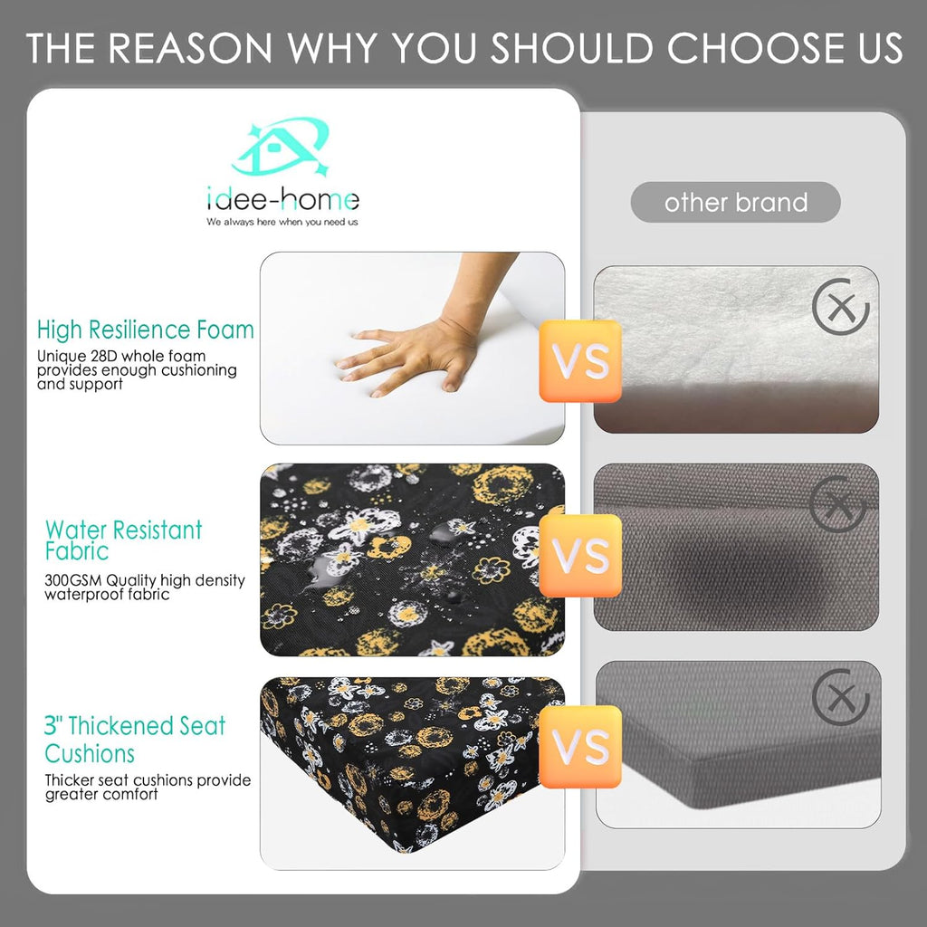 idee-home Outdoor Chair Cushions Set of 4, Thick 17" x 17" x 3" Outdoor Seat Cushions Patio Furniture Waterproof with Ties, Dining Pads