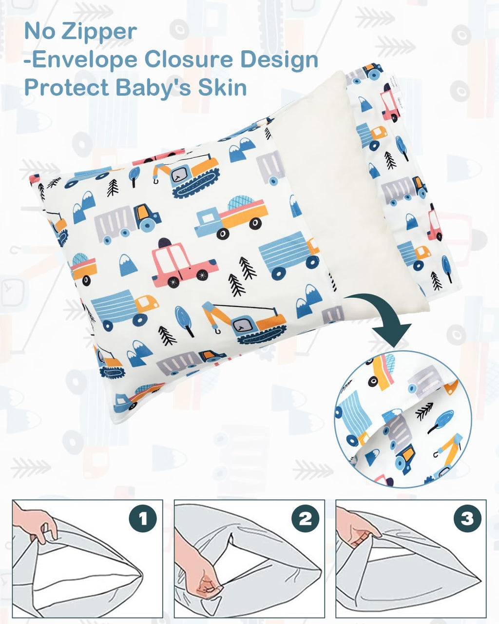 ALVABABY Toddler Pillowcases Stretchy Soft Kids Pillow Cover 2 Pack Fit 13"x 18" or 12"x16" Envelope for Girl Boy Sleepy Travel 2TPE22A