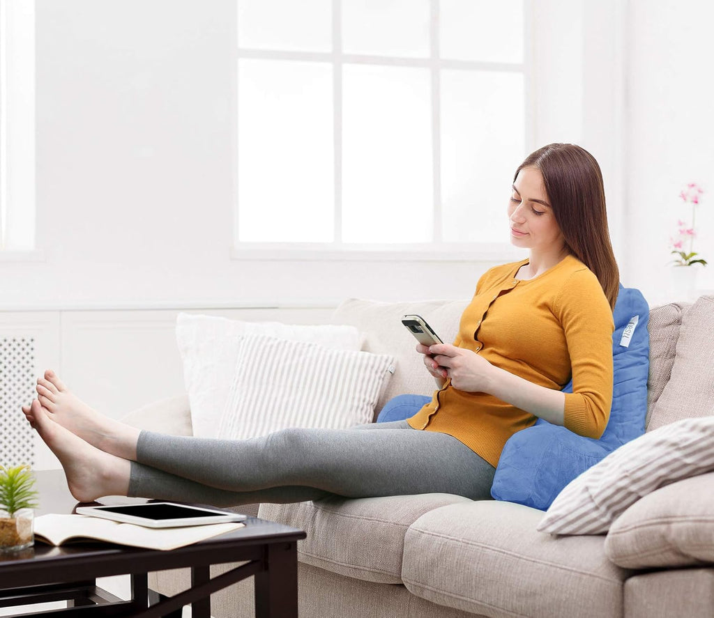 Nestl Reading Pillow for Kids & Teens with Shredded Memory Foam, Backrest Pillows for Reading, Watching, and Gaming, Use on The Couch, Bed, or Floor, Adjustable Support with Washable Cover Calm Blue