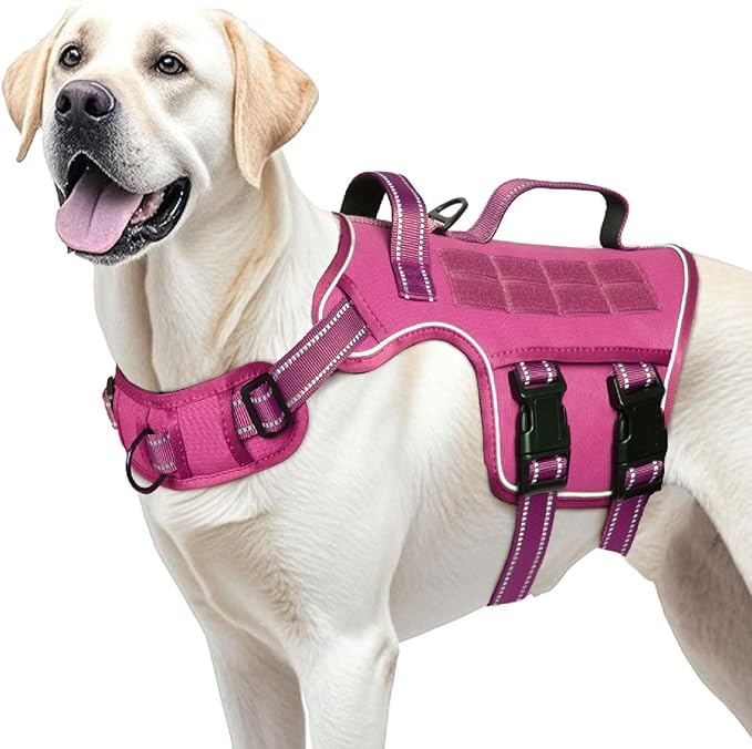 Dog Harness for Large Dogs Heavy Duty, No Pull Tactical Dog Harness with Molle System, Easy On and Off Service Dog Vest, Breathable Padded, Adjustable Reflective Pet Vest for Walking Hiking Training
