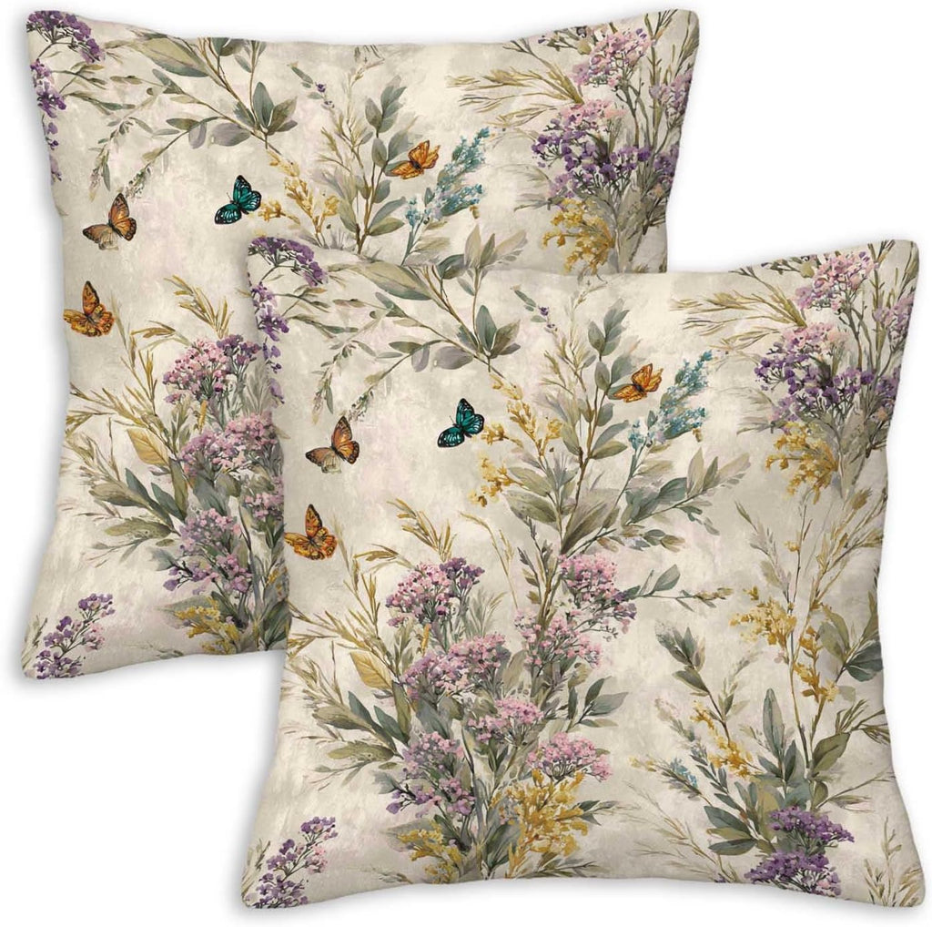 Throw Pillow Covers 18x18 Set of 2, Wild Flower Cushion Covers, Decorative Square Pillowcases for Couch, Bedroom, Living Room