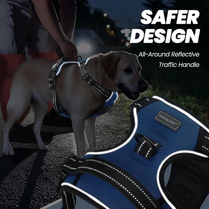 VIVAGLORY Dog Harness Easefit No Pull Dog Harness with Front Clip & Handle for Lifting Training, Adjustable Padded No-Pull Anti Pull Easy On for Puppy & Pet, S, Royal Blue