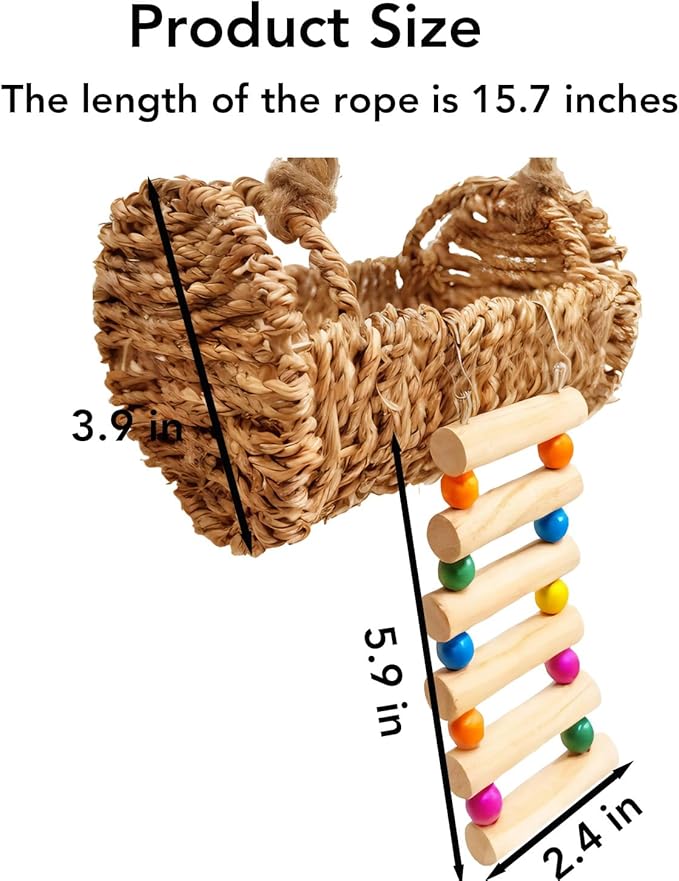 Hermit Crab Hideout with Natural Wood Ladder - Aquarium Climbing Bridge Ramp for Small Animals - Habitat Accessory for Crabs,Hamsters,Birds