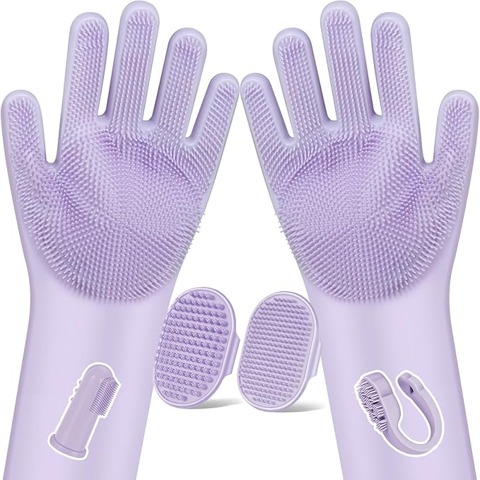 6PCS Pet Grooming Kit for Dogs,Cats and Horses | Dog Washing Gloves | Dog Bath Brush | Dog Bath Gloves | Dog Shampoo Brush | Pet Grooming Gloves | Dog Bath Supplies (Purple)