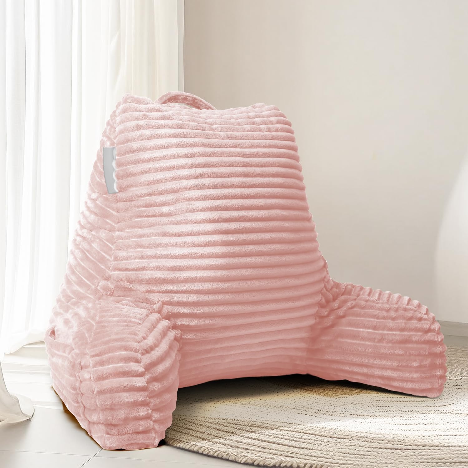 Hearth & Harbor Reading Pillow for Bed Adult – Back Pillow for Sitting in Bed, Standard Bed Pillows for Sitting Up in Bed, Foam Bed Chair Pillow, Peach Beige Bed Rest Pillow