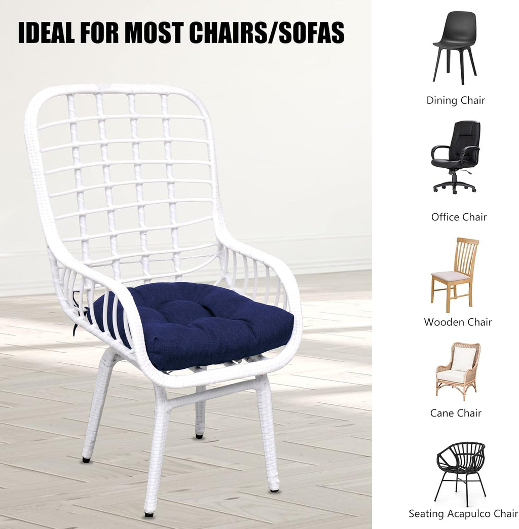 RACE LEAF 4 Pack 19x19 Patio Chair Cushions, Thickened Waterproof Cushions with Stain Resistant Cover and Non-Slip Ties (Navy)