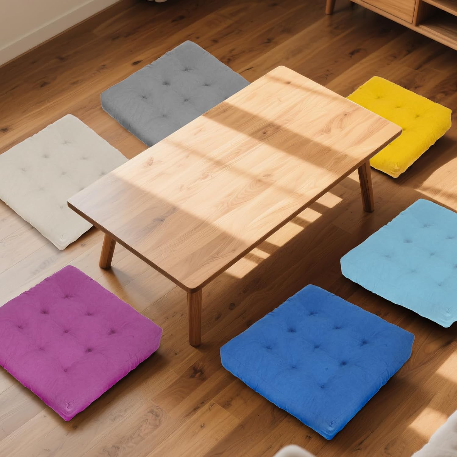 Meditation Floor Pillow Set of 2, Square Large Pillows Seating for Adults, Tufted Corduroy Cushion for Tatami Living Room, 22x22 Inch FP-Yellow