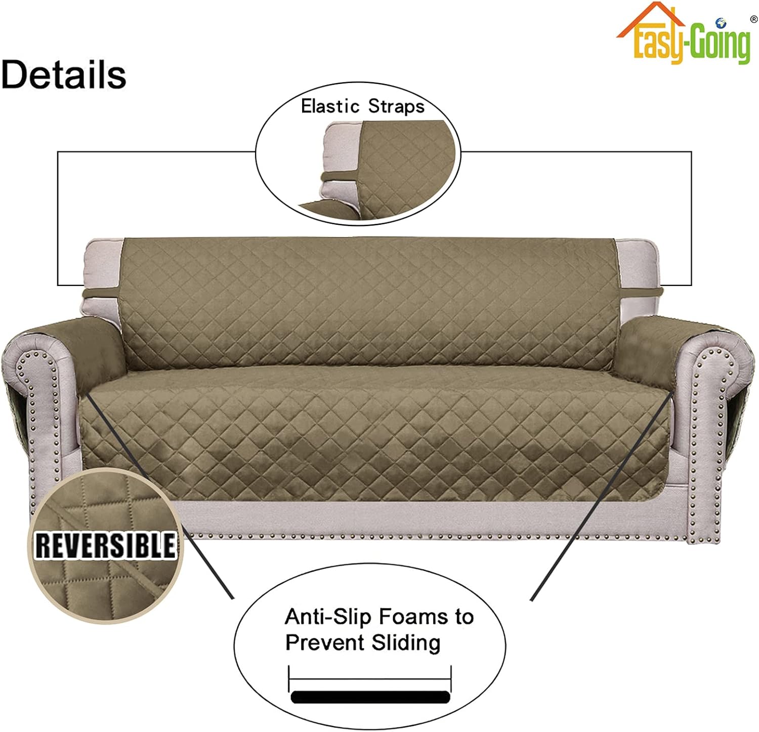 Easy-Going Oversized Chair Sofa Slipcover Reversible Sofa Cover Water Resistant Couch Cover Furniture Protector Cover with Elastic Straps for Pets Dog (Oversized Chair, Beige/Beige)