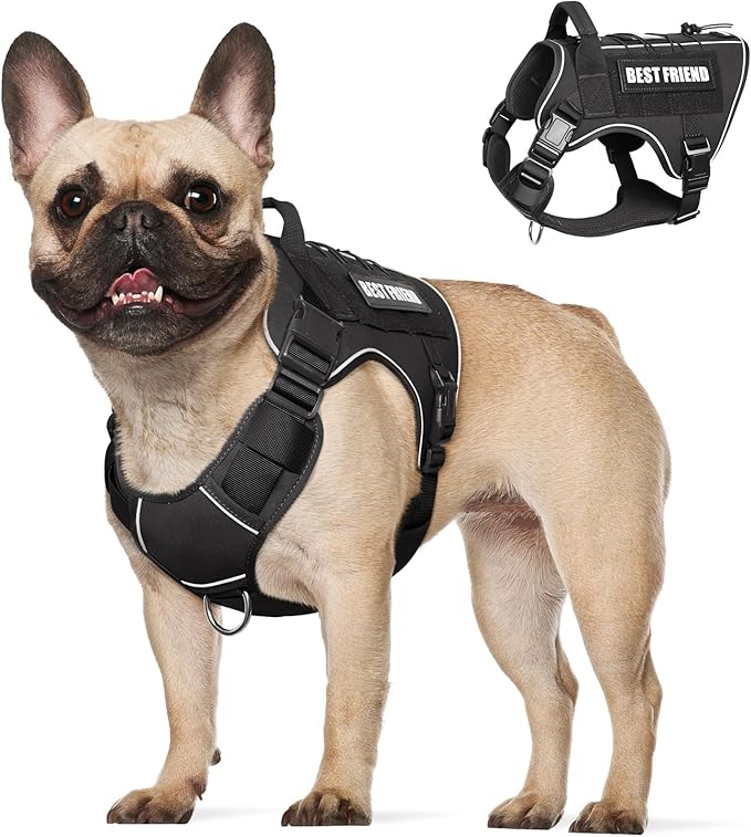 Tactical Dog Harness Medium Sized Dog,No Pull Military Dog Vest with Handle,Reflective Heavy Duty Pet Harness for Walking Hiking Training Black M