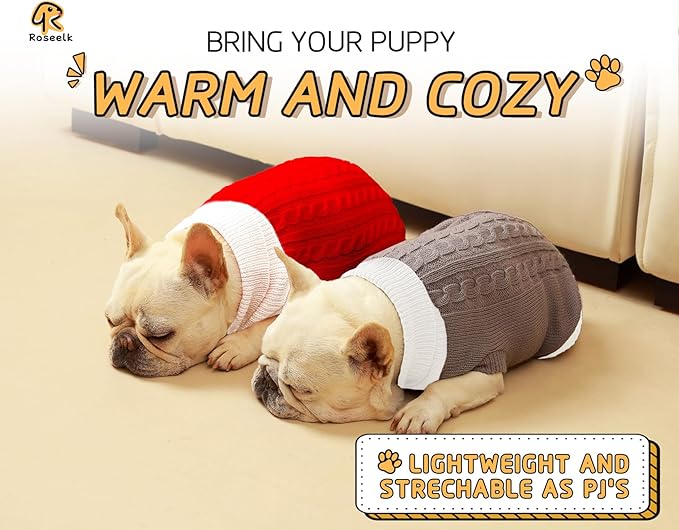 2 Pack Dog Christmas Sweaters for Small Dogs - Puppy Medium Warm Clothes Winter, Turtleneck Pullover Design for Male Boy Girl Pet, Doggie, Cat, Kitten Chihuahua Bulldog (M, Xmas Red, Grey)