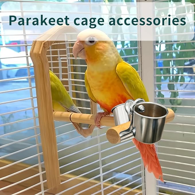 TBWHL Parrot Feeding Cups Hanging Pet Animal Stainless Steel Birdcage Bowls Bird Bowls for Cage Parakeet Birds Cage Accessories Suitable Small and Medium Bird S