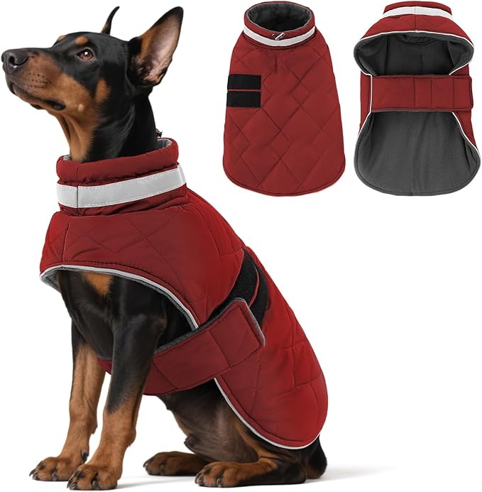 Dog Winter Coat Warm Padded Puppy Jacket Windproof Water Resistant Clothes for Small Medium Large Pets Christmas Sweater Outfit Vest(Red, XS)